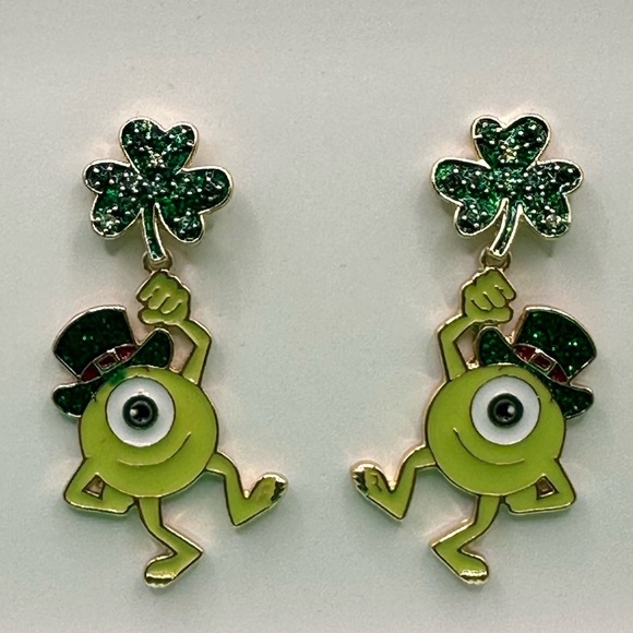 BaubleBar Pixar Disney Mike Wazowski St Patricks’s Day earrings NIB - Picture 2 of 5